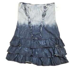 NWT-Highway Jeans Tiered Ruffle Bleached Skirt Elastic Back Waist Zipper Size L
